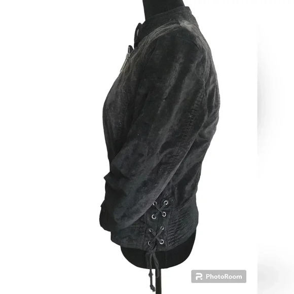 FREE PEOPLE BLACK LACEY VELVET ZIP MOTO JACKET - Picture 4 of 5